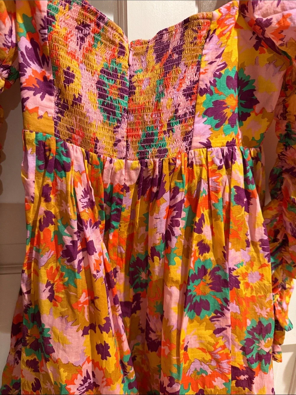 Zimmermann Orange Pink Floral Ruffle-Sleeve Mini Dress